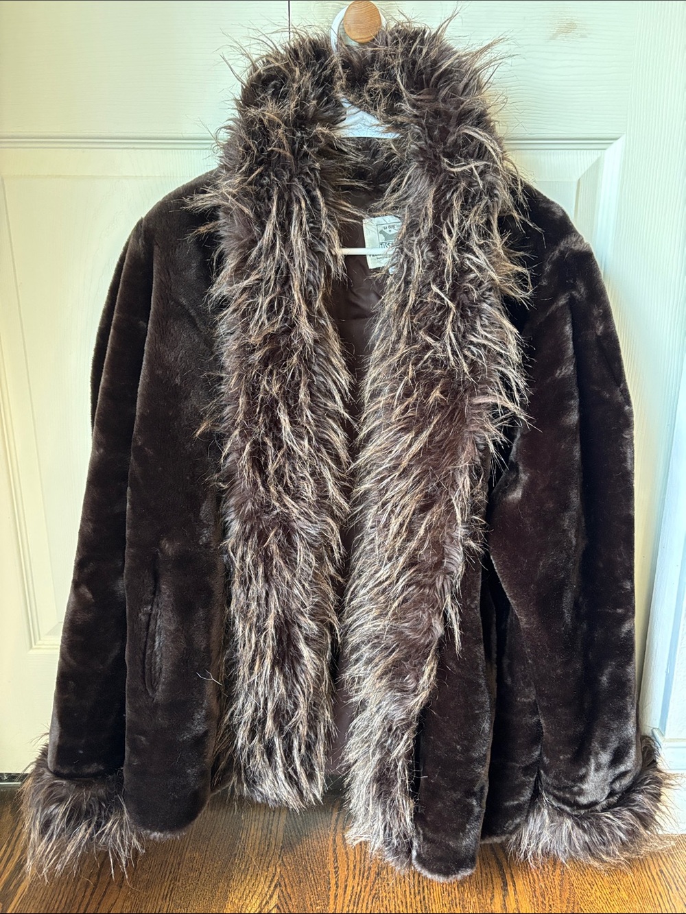 Vintage penny lane brown velvet Faux Fur Trim  Women's Coat Large made in USA